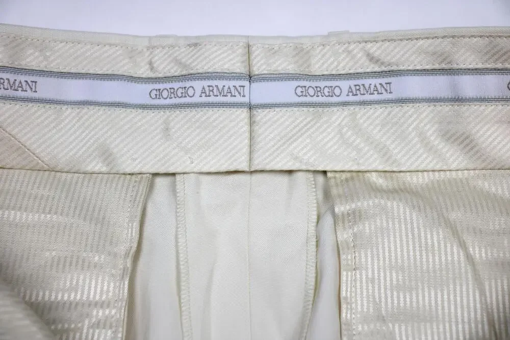 Giorgio Armani Dress Pants Mens 34 (50 EU) Off White Italy Cotton Flat Front